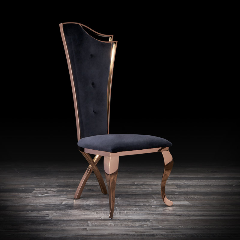 Mohandis 18'' H Tufted Velvet Upholstered Side Chair, Black, Gold
