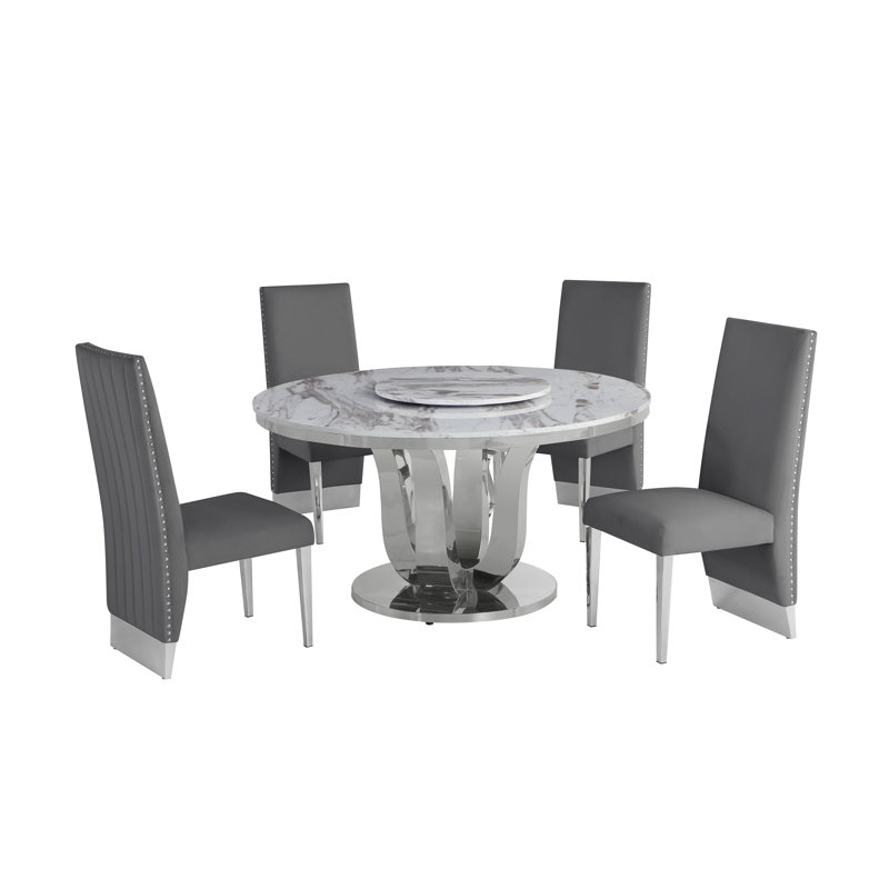 Ensemble de salle à manger 4 personnes Lincolndale, Gris / Argent, Blanc, Argent
