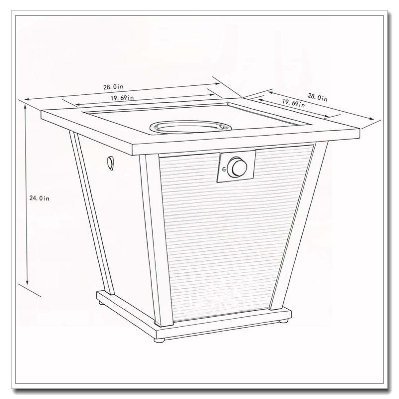 Foyer de table au propane de 28 po, foyer carré en acier de 50 000 BTU pour terrasse de jardin