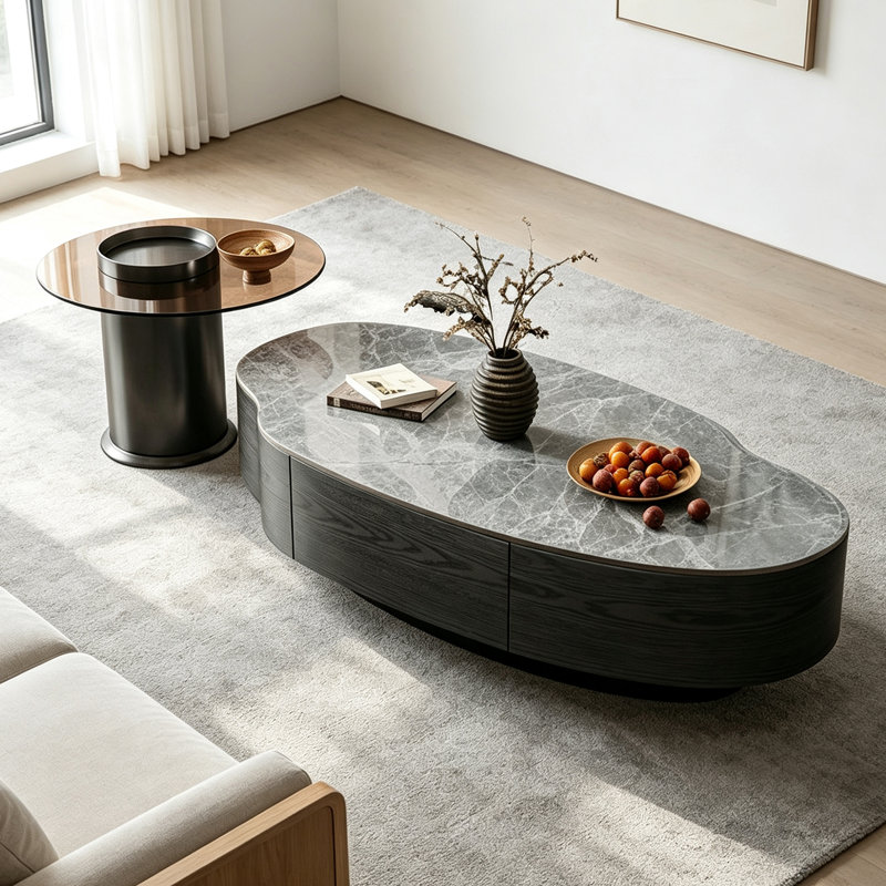 Amabilia, 13" H x 47.24" W x 23.62" D, Gray, Black/Black Oak