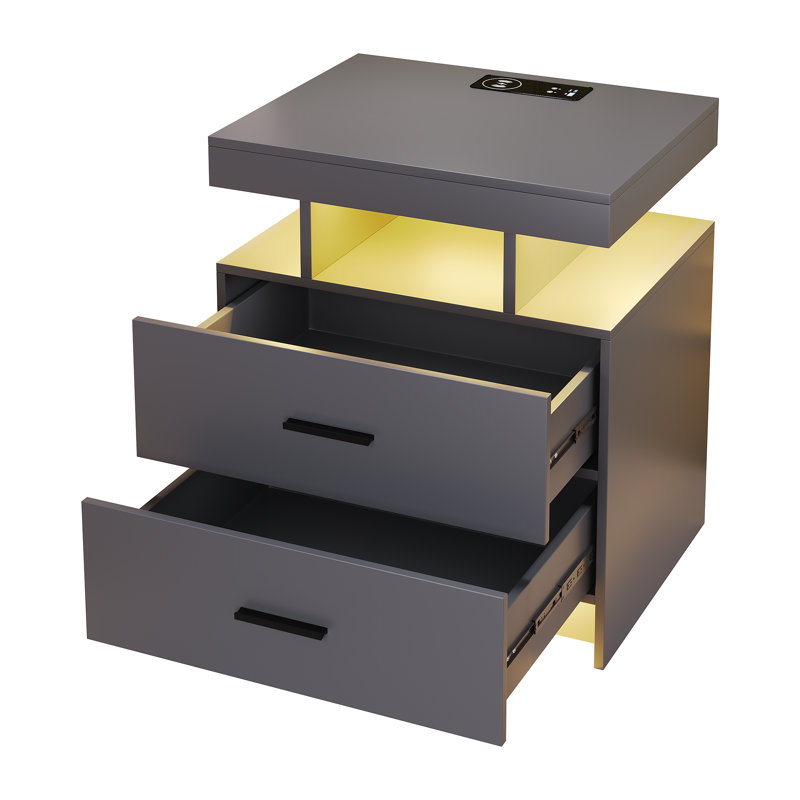 Table de chevet 2 tiroirs Ashten, Gris mat
