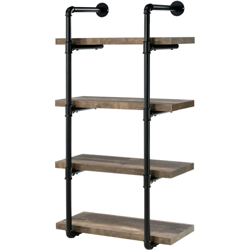 Rustic Black And Brown 4 Wall Shelf For Office Storage Display Mounted In Tone Use, 45.51" H x 23.42" W