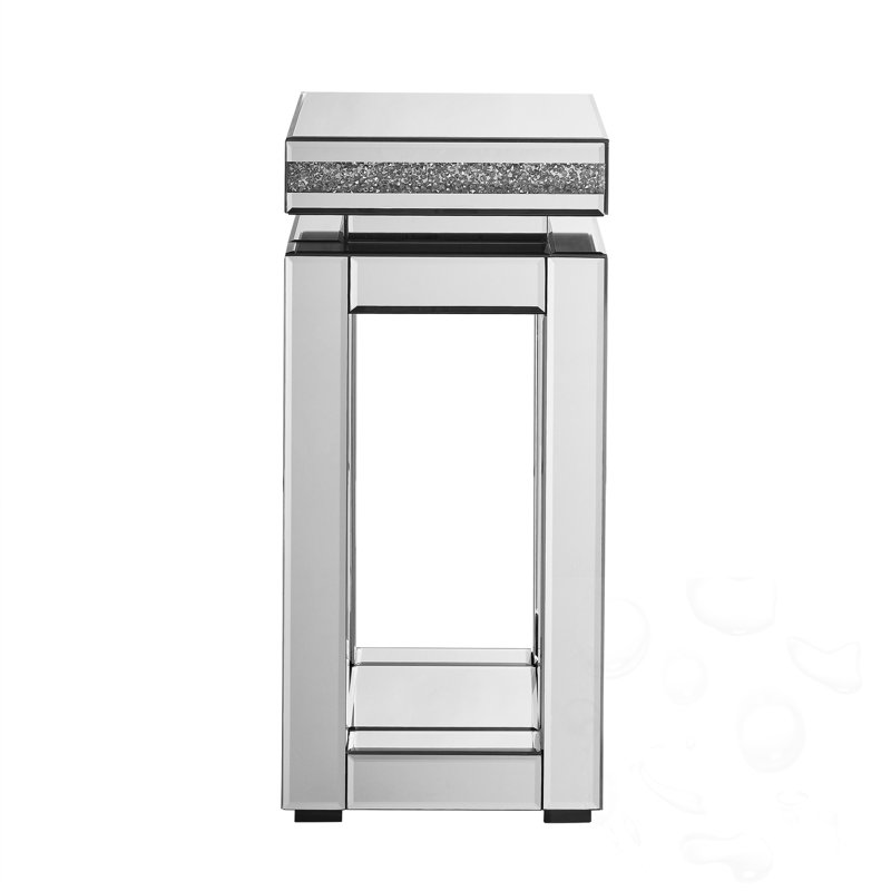 Table de bout à miroir à 2 niveaux avec incrustation de cristaux