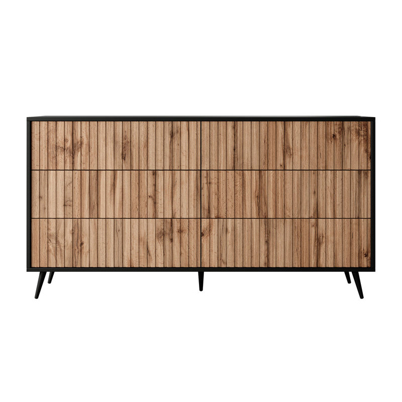 Stobie 6 - Drawer Chest of Drawers, Black/Oak