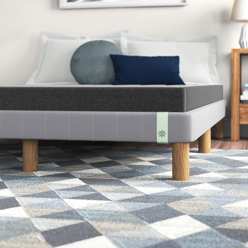 King Size Gray Upholstered Metal and Wood Box Spring
