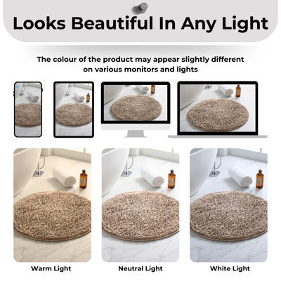 Better Trends 100% Polyester Bath Rug, Non-Slip TPR Backing 24" Round Bathroom Mat, Ultra-Soft Quick-Dry Machine Washable Absorbent Rug, Beige