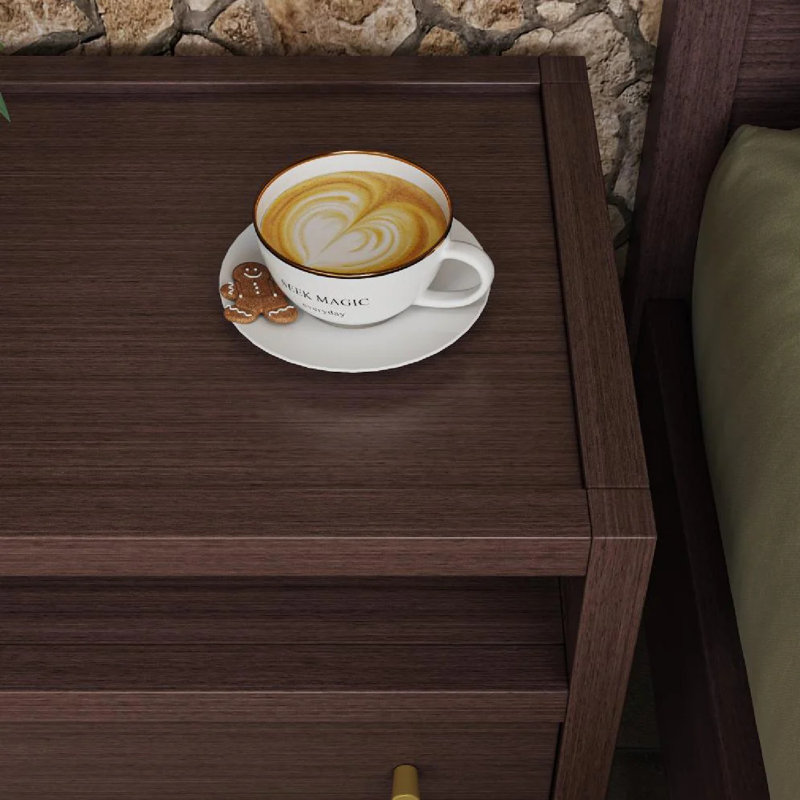 Double-Drawer Charging Nightstand With Streamlined Bullet Handles, Coffee