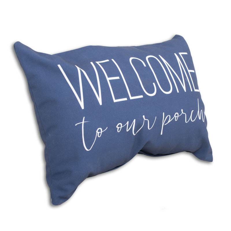 Welcome to Our Porch Indoor/Outdoor Lumbar Pillow, Navy