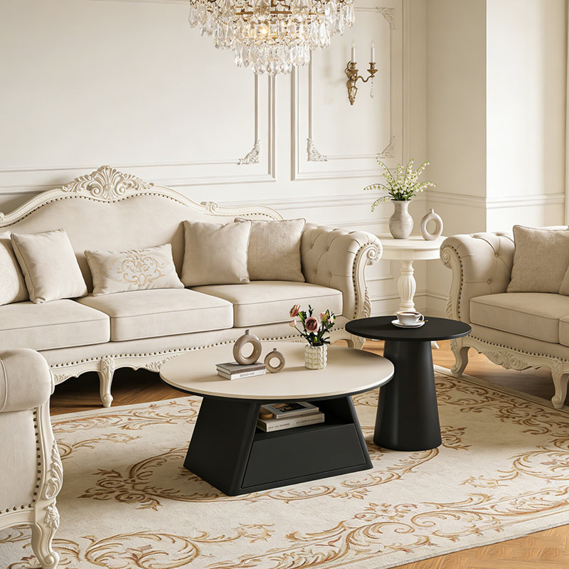 Woodbine, 15.74" H x 27.55" L x 27.55" W, Blanc/Noir, Noir