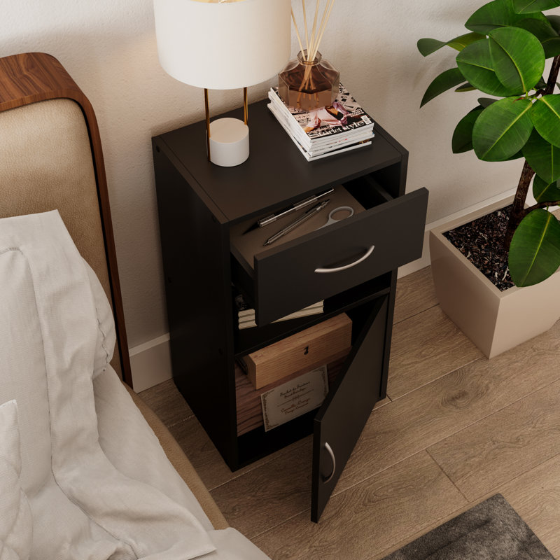 Baraa 30cm W Manufactured Wood Bedside Table, Black, Individual