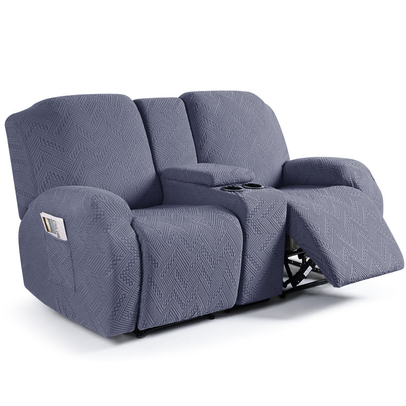  Harriet Box Cushion Recliner Loveseat Covers with Console, Stretch Anti-Slip Reclining Slipcover for 2 Cushion Couch with Pockets