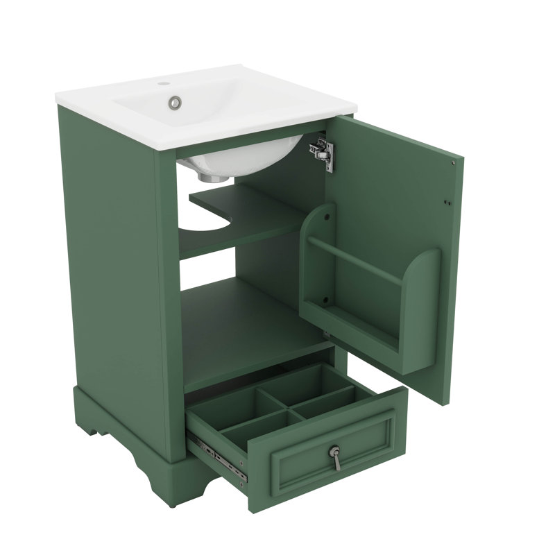 Meuble-lavabo de 20 pouces avec lavabo intégré - style lavabo simple, porte à fermeture en douceur, tablette ajustable en forme de U, tiroir à compartiments