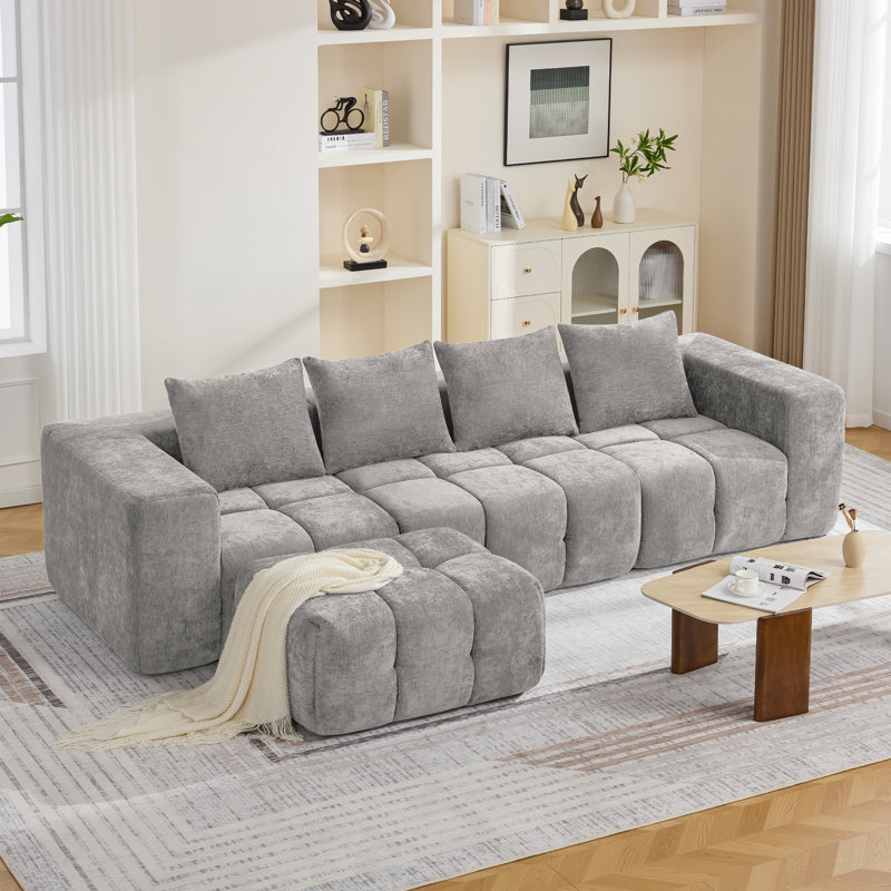 Ensemble de canapé modulaire avec repose-pieds Boneless, Gris chenille, 25" H x 119.3" W x 39.4" D