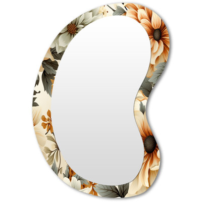 Neutral Tones Essence Buttercup Floral Pattern - Floral Metal Art Traditional Irregular Wall Mirror