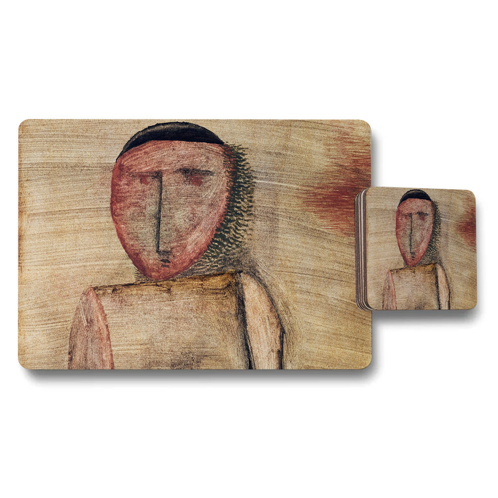 Abstract Figure Placemats And Coasters Set With Wooden Art Print