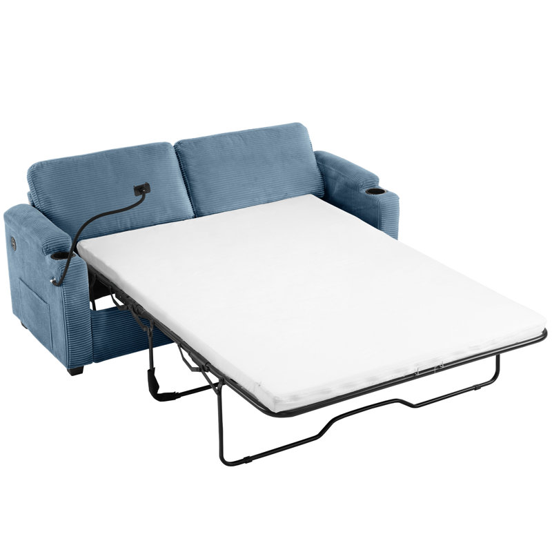 Canapé-lit avec matelas pleine grandeur 72,8 po Corduroy, Marine