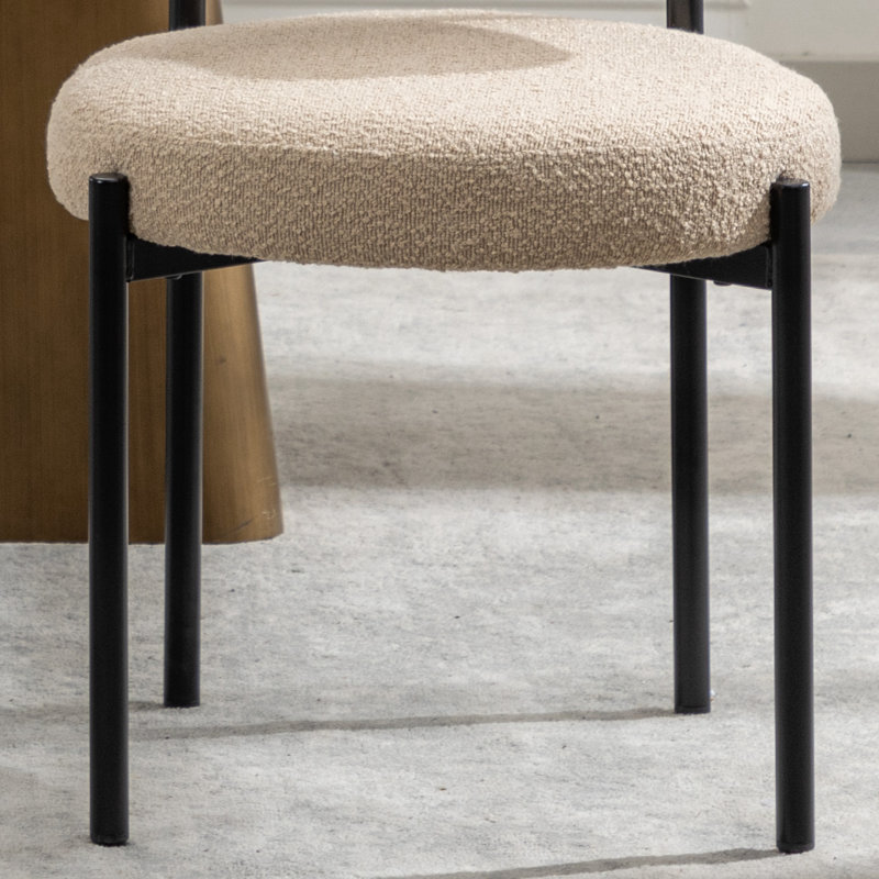 Boucle Upholstered Side Dining Chairs, 6, Beige, Black