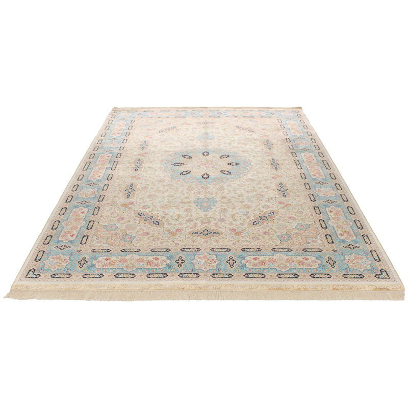Tapis turc ivoire et bleu 6x9