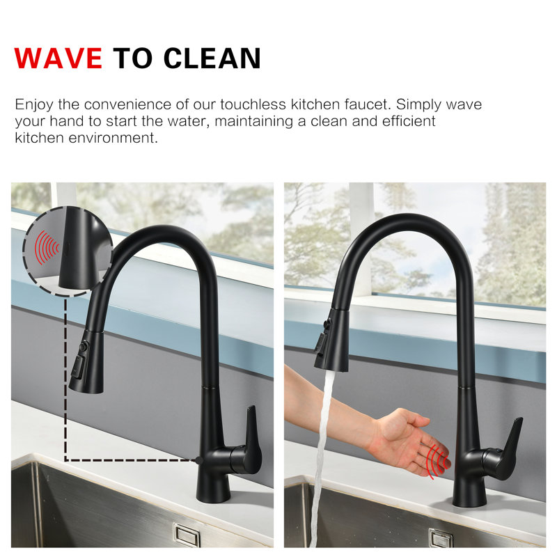 Sumerain Modern Kitchen Faucet With Pull-Down Sprayer, Single Handle High-Arc Kitchen Sink Faucet, Matte Black