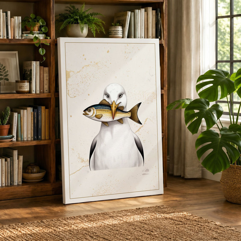 Fish on Pearl Boho - Wrapped Canvas, 30x20 - 76.2 x 50.8 cm, Terracotta Border