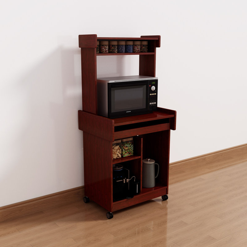 Microwave Cart Coffee Station Computer Cart on locking castors hutch gliding shelf , Mahogany