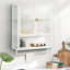 Armoire murale de 23,38 po avec portes en verre modernes - pour le bureau personnel. Rangement à deux portes, tablette ouverte, porte-serviettes. Fer et verre trempé. Montée pour économiser de l'espace. Tablette détachable. Facile à assembler. Décor blanc.