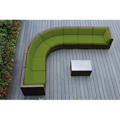 Ensemble de conversation en osier pour 7 personnes avec coussins Popham