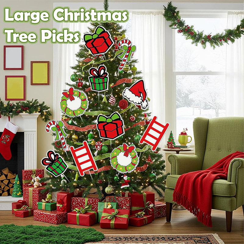 12 pièces de décorations d'arbre de Noël rouge et vert lime vert