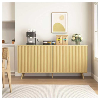 Sideboard Buffet Cabinet with Storage, Long Sideboard Storage Cabinet with 4 Doors, Wood Credenza Console Coffee Bar Cabinets with Adjustable Shelves