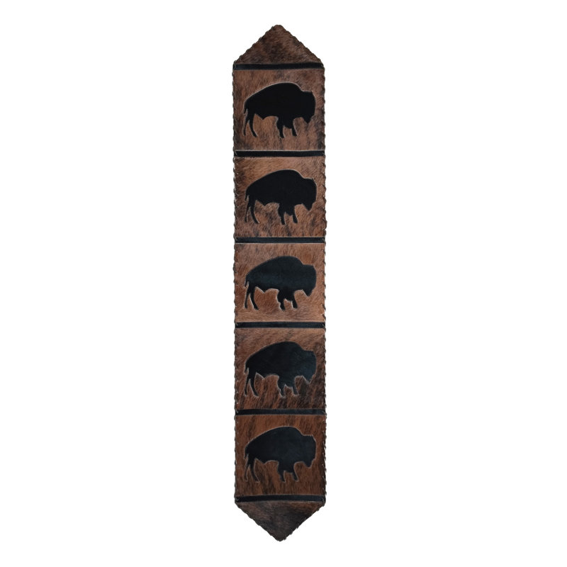 Bison Cowhide Table Runner, 120" L x 12" D, Brown/Black