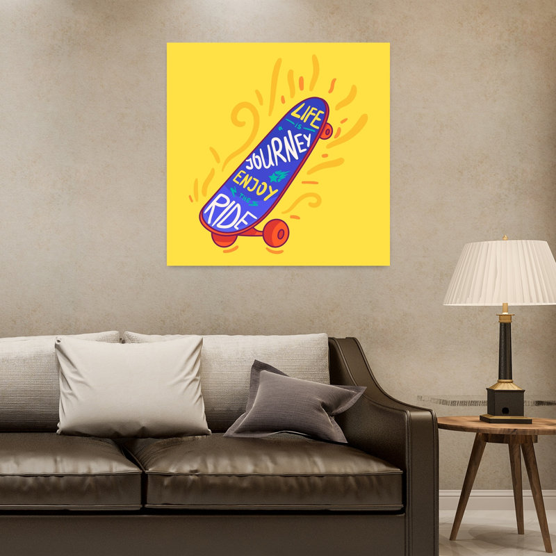 Affiche murale contemporaine colorée et vibrante représentant une planche à roulettes et un parcours de vie