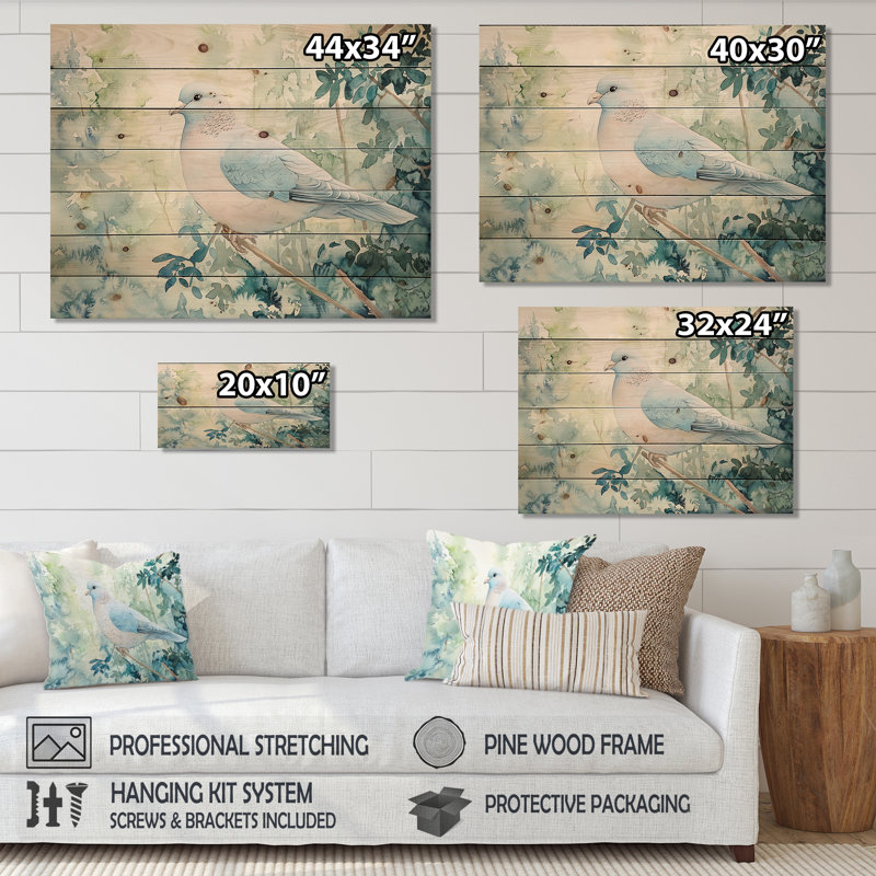 Calm Dove In The Forest I - Décoration murale moderne en bois sur bois de pin naturel, H 30 po x l 40 po