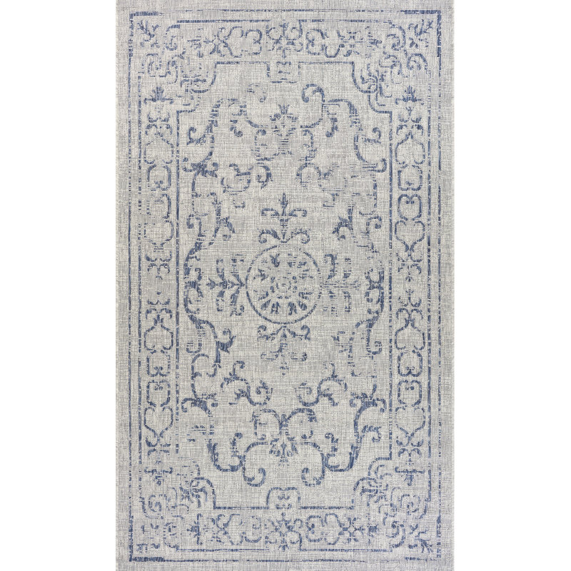 Dinesh Traditional Medallion Zero-Pile Flatweave Indoor/Outdoor Durable Performance Area Rug, Rectangle 7'9" x 9'9"