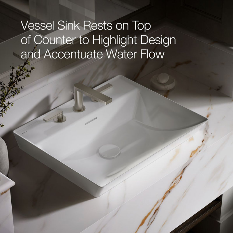 Brazn Rectangle Vessel Bathroom Sink, White, White, 4" Centers