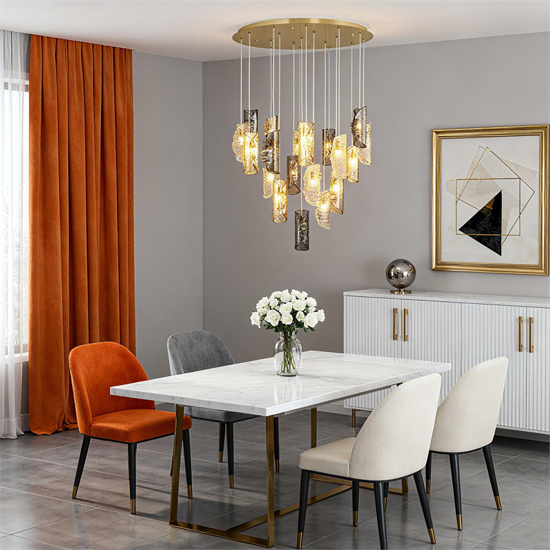 Lustre moderne en verre texturé artistique moderne, H 78,75 po x l 17,75 po x P 17,75 po, 7 lumières
