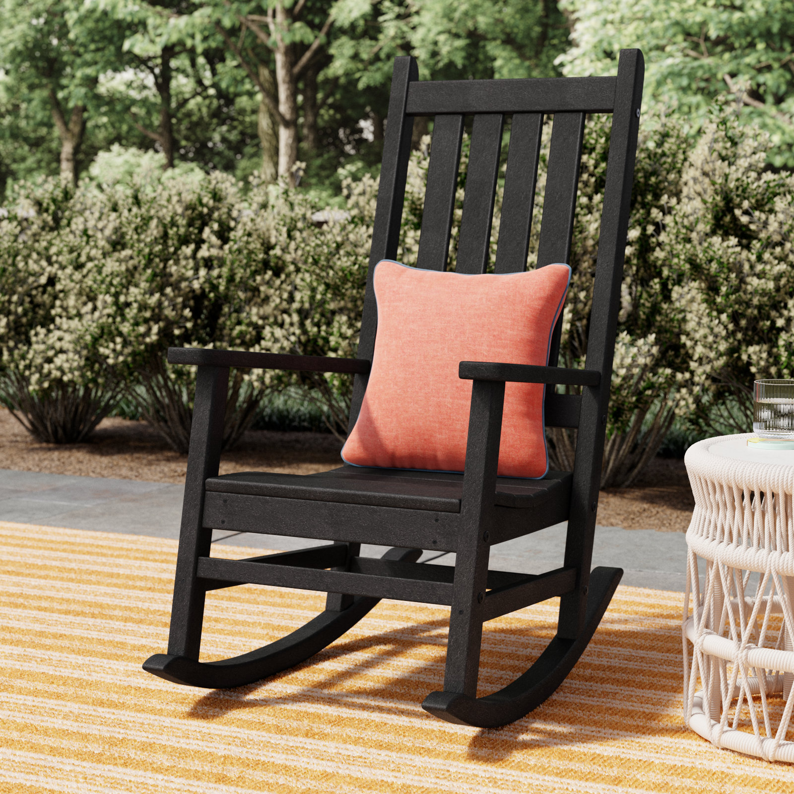 POLYWOOD Vineyard Porch Rocking Chair, Black