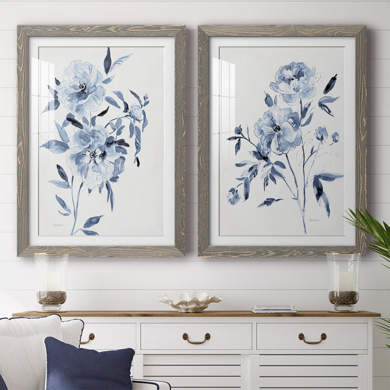 Inky Chickory Botanical I-Premium, reproduction d'art encadrée - prête à être accrochée, H 27,5 po x l 75 po x P 1,5 po, Gris