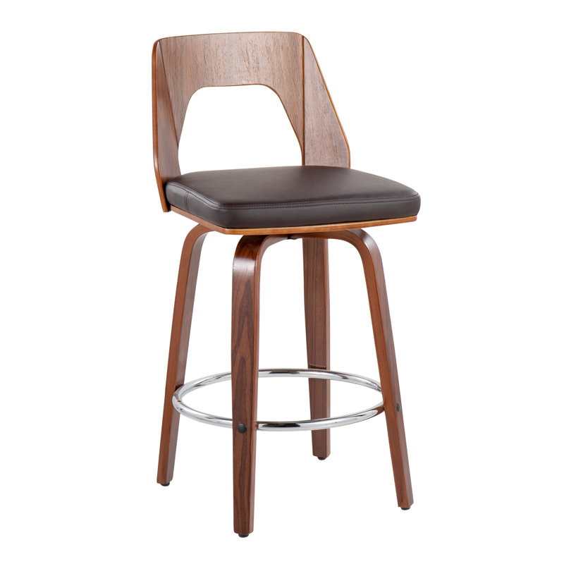 Tabouret de comptoir Trilogy Mid-Century moderne en similicuir noyer et brun par Lumisource - 2