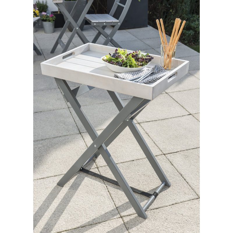 Lillie Rectangular Eucalyptus Folding Outdoor Side Table , 60cm cm W 40cm cm D, Ivory/Grey