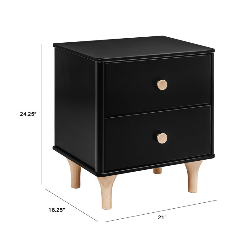 Lolly 2 Drawer Nightstand with USB Port, Black/Washed Natural