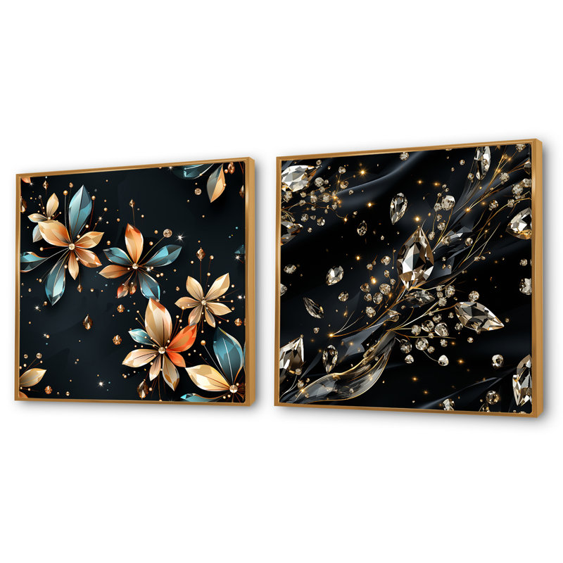 Harlow - Ensemble de 2 collages carrés abstraits, Cadre flottant doré, H 36 po x l 73 po