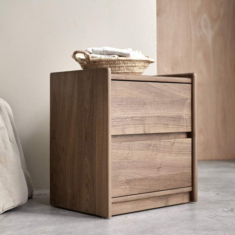 Arto 45cm W Solid Wood Bedside Table, Walnut