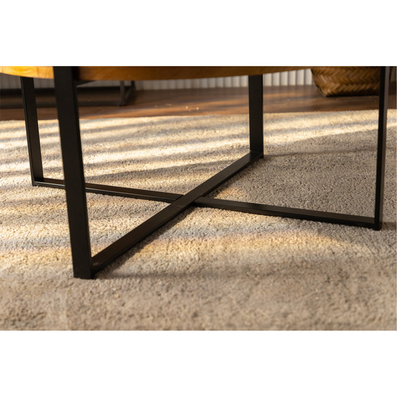 Solid Wood Top Single Coffee Table, Black, Natural, 17.91" H x 33.46" L x 33.46" W