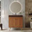Meuble-lavabo autoportant de style Mid-Century avec comptoir en faux marbre et lavabo en céramique, armoire de rangement à double porte, bois d'ingénierie imperméable, pieds dorés-30493960
