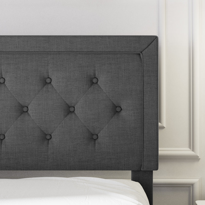 Lit plateforme tapissier Hegg, Très grand lit, Gris foncé
