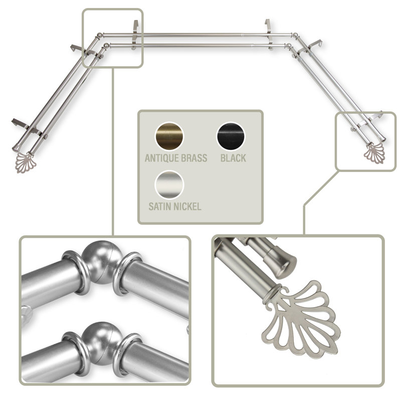 Tringle à rideaux double réglable pour fenêtre de baie de 0,81 à 38 po, Nickel satiné