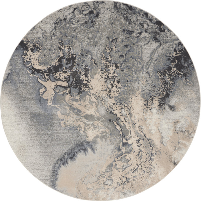 Tapis gris contemporain Ashli, Rond 7 pi 10 po