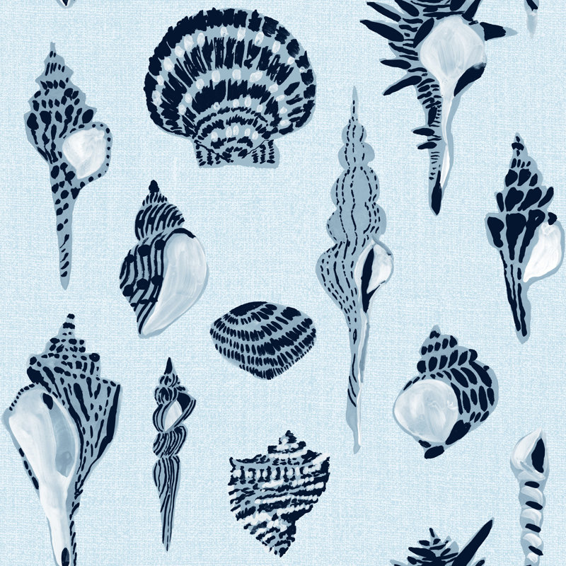 Papier peint Sullivan’s Island Shells par Megan Molten, Bleu, Papier