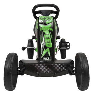 509 Équipage: Kart à pédales Xspeed - vert et noir - Chariot de sport à 4 roues pour enfants, siège réglable, volant, intérieur / extérieur, capuchon de 110 lb, 4 ans et plus