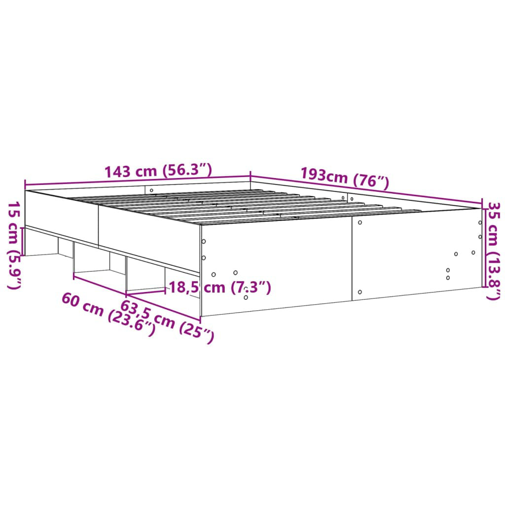 Vidaxl Bed Frame Bed Base Mattress Foundation White 140X190 Cm Engineered Wood - Image 3